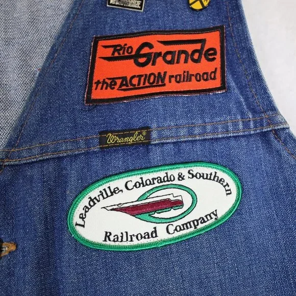 Vintage Wrangler‎ Western Denim Vest XL Railroad Train Patches and Pins - Picture 2 of 16